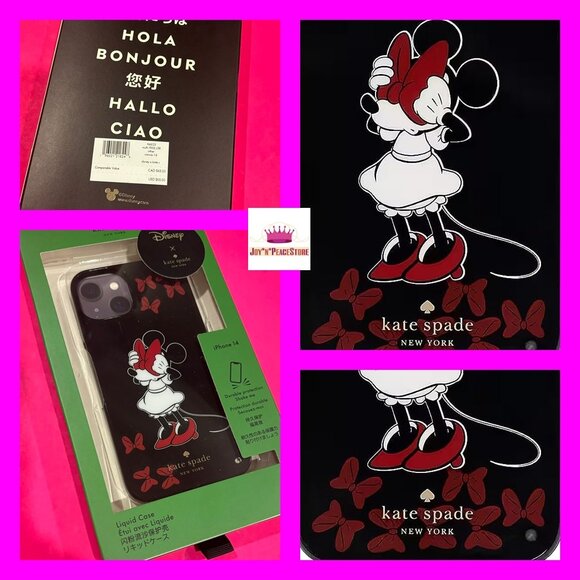 Kate Spade x Disney Minnie Mouse Bow Resin iPhone 14 Liquid Phone Case Gift Set - Picture 1 of 7